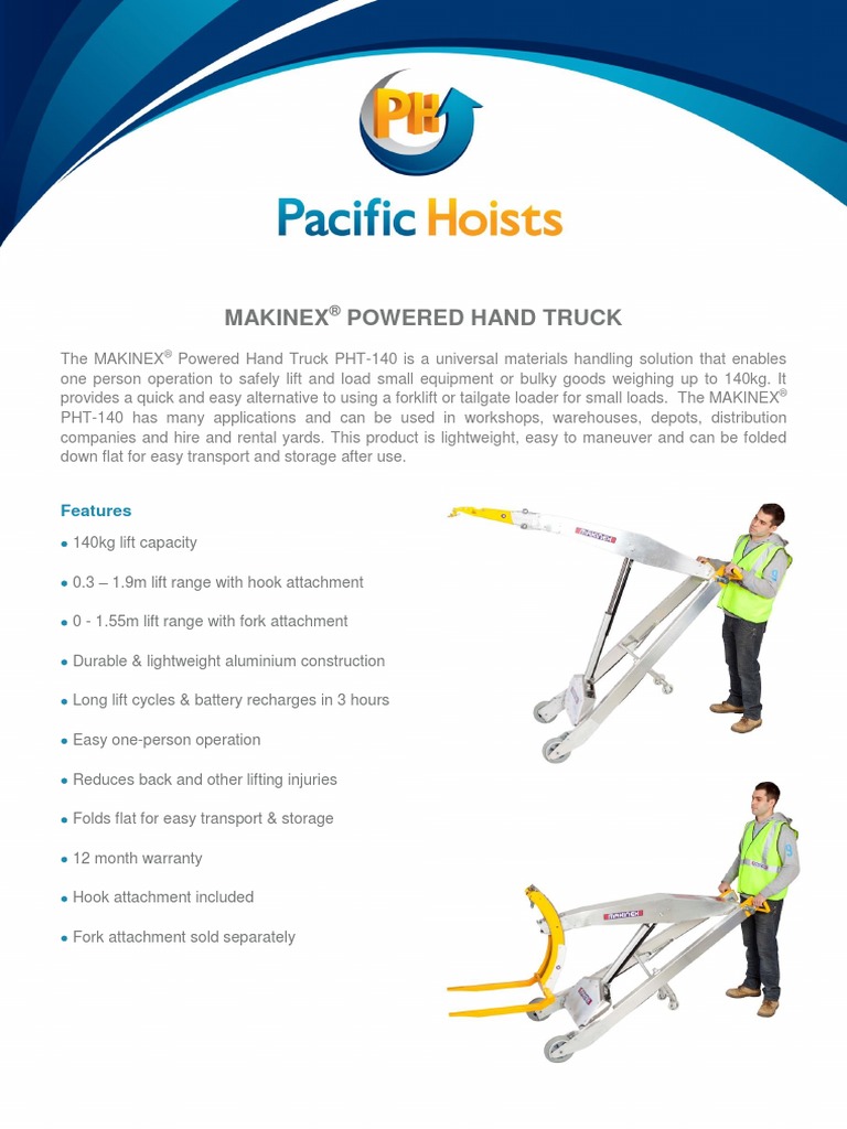 Makinex Powered Hand Truck Product Sheet PDF PDF Pallet