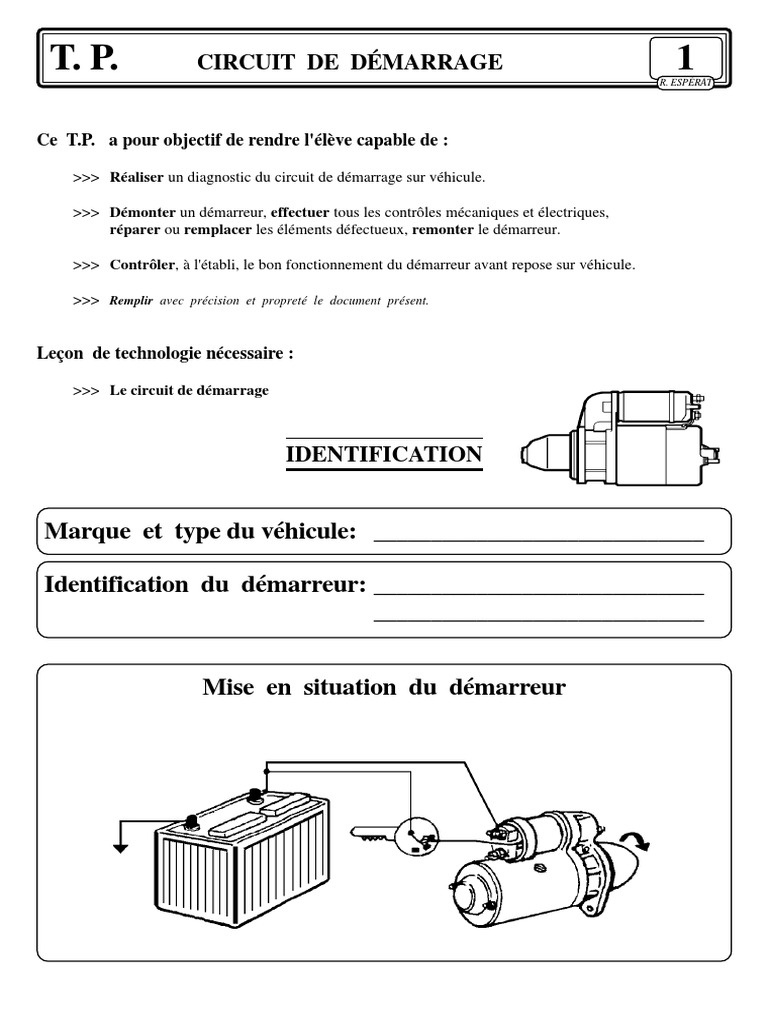 Contrôle circuit de démarrage d'un véhicule