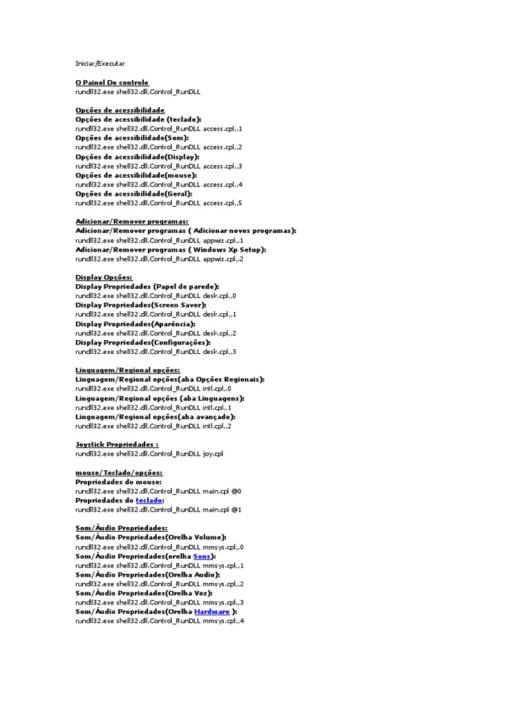 Comandos RUNDLL32 | PDF | Equipamento De Escritório | Programas