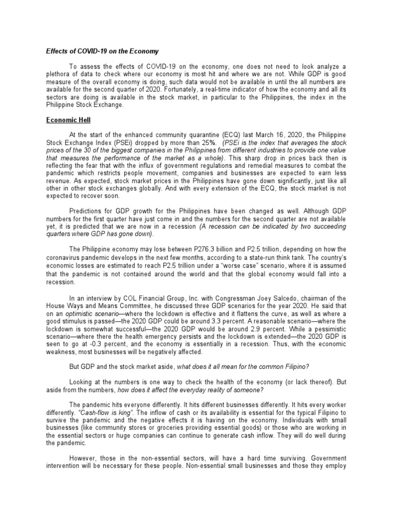 COVID-19 Economic Impact in the Philippines | PDF | Recession | Index ...