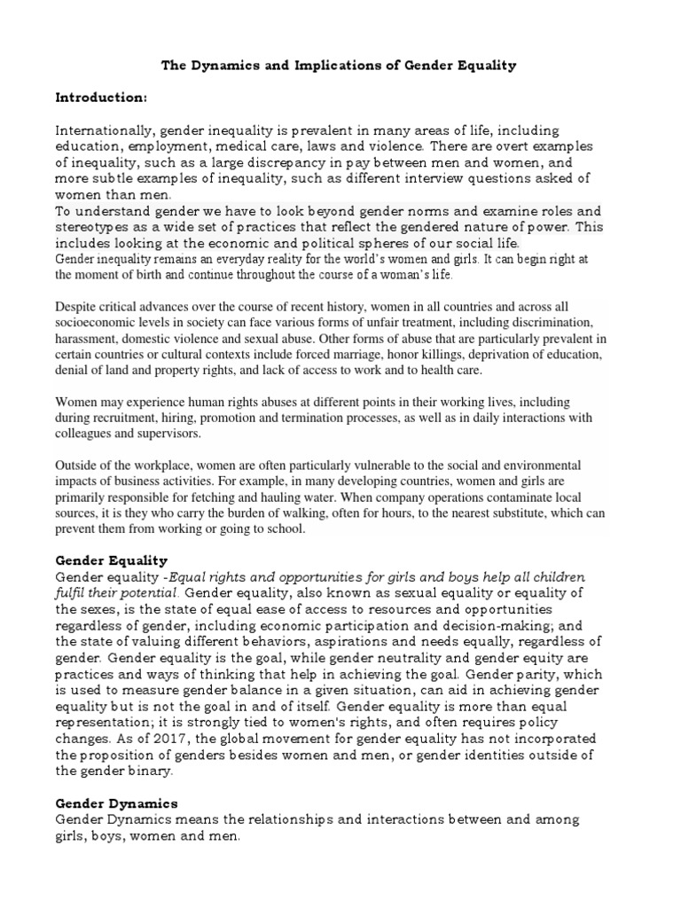 Understanding Gender Equality Dynamics | PDF | Equal Opportunity ...
