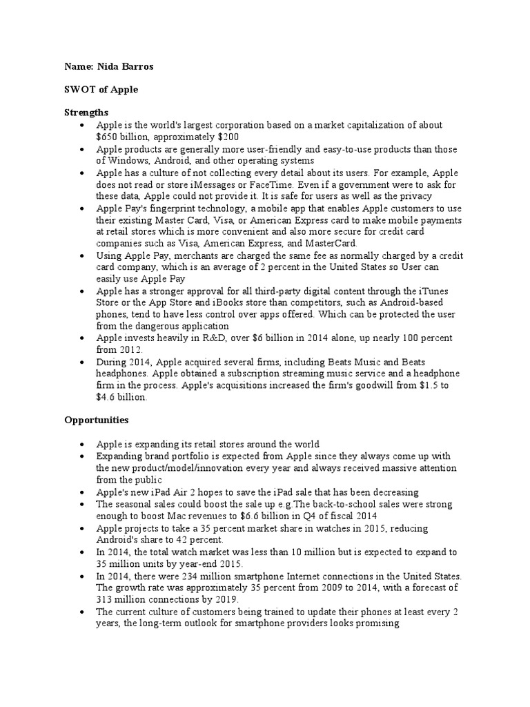 SWOT Analysis of Apple Inc. | PDF | Apple Inc. | Smartphone