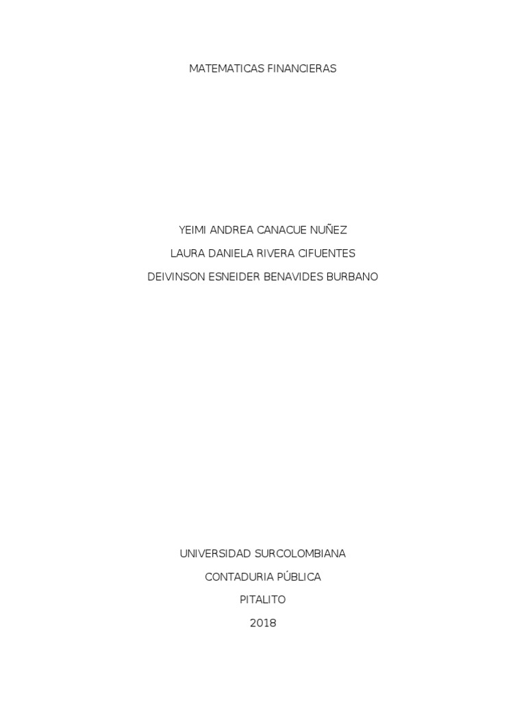 Matematicas Financieras Taller | PDF | Tasa interna de retorno | Valor ...