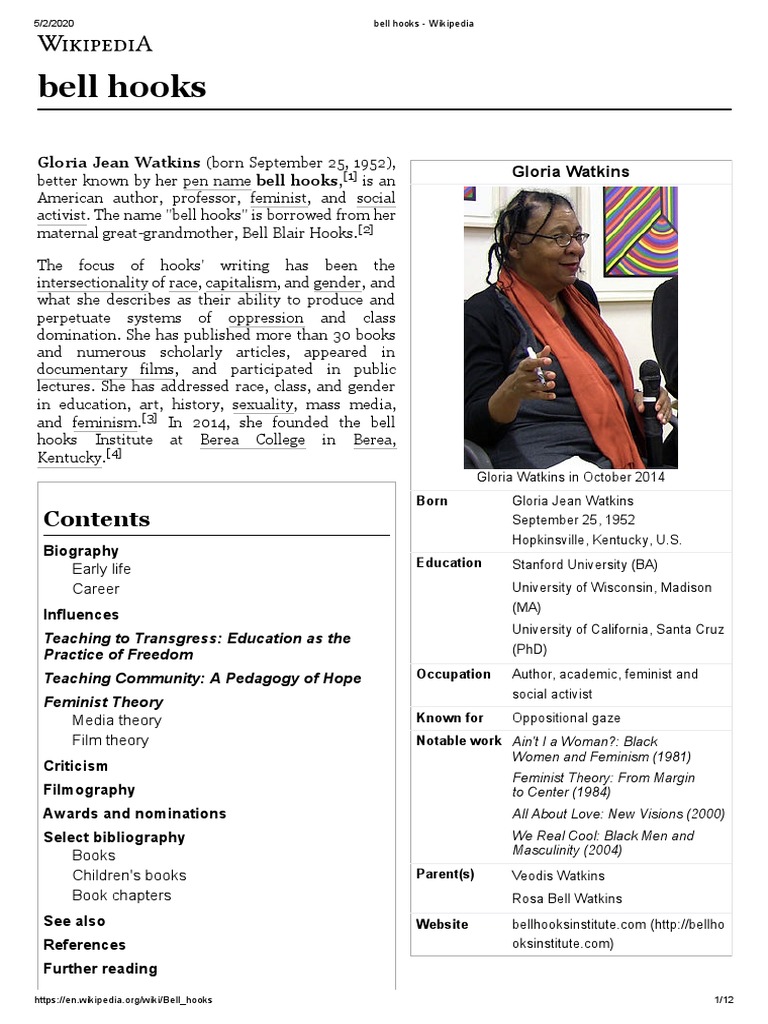 Bell Hooks Wikipedia PDF Critical Theory