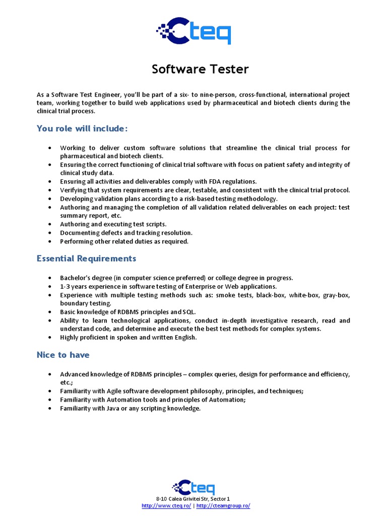 JD - Software Test Engineer | PDF