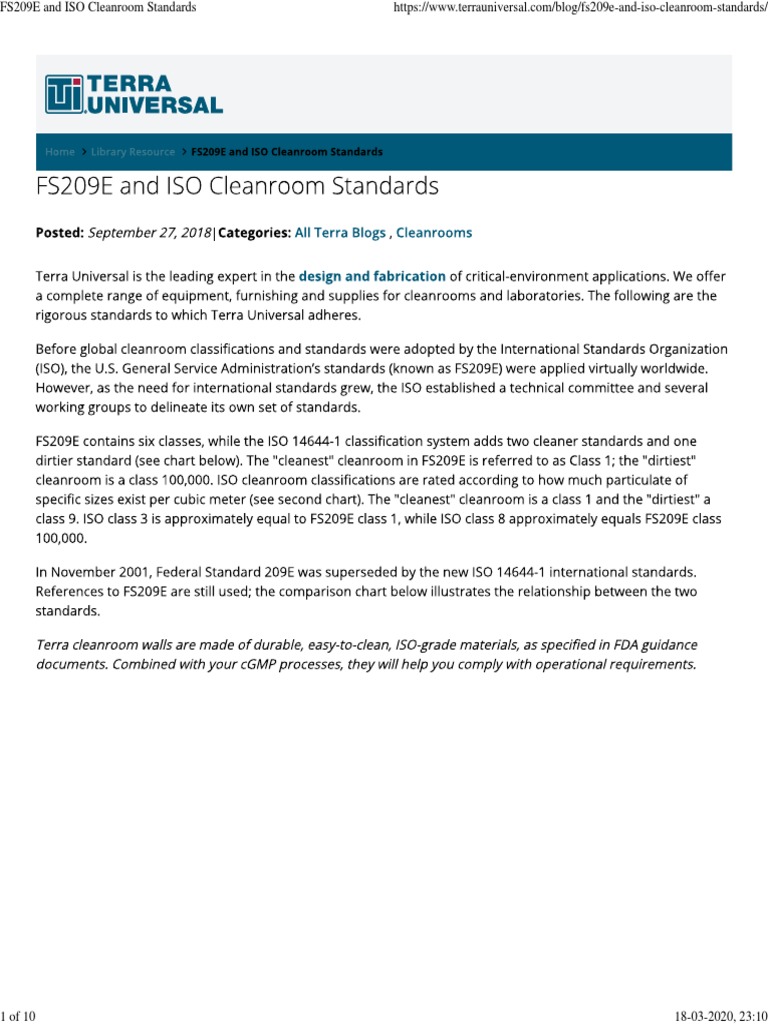 A Comprehensive Comparison of the FS209E and ISO Cleanroom Standards ...