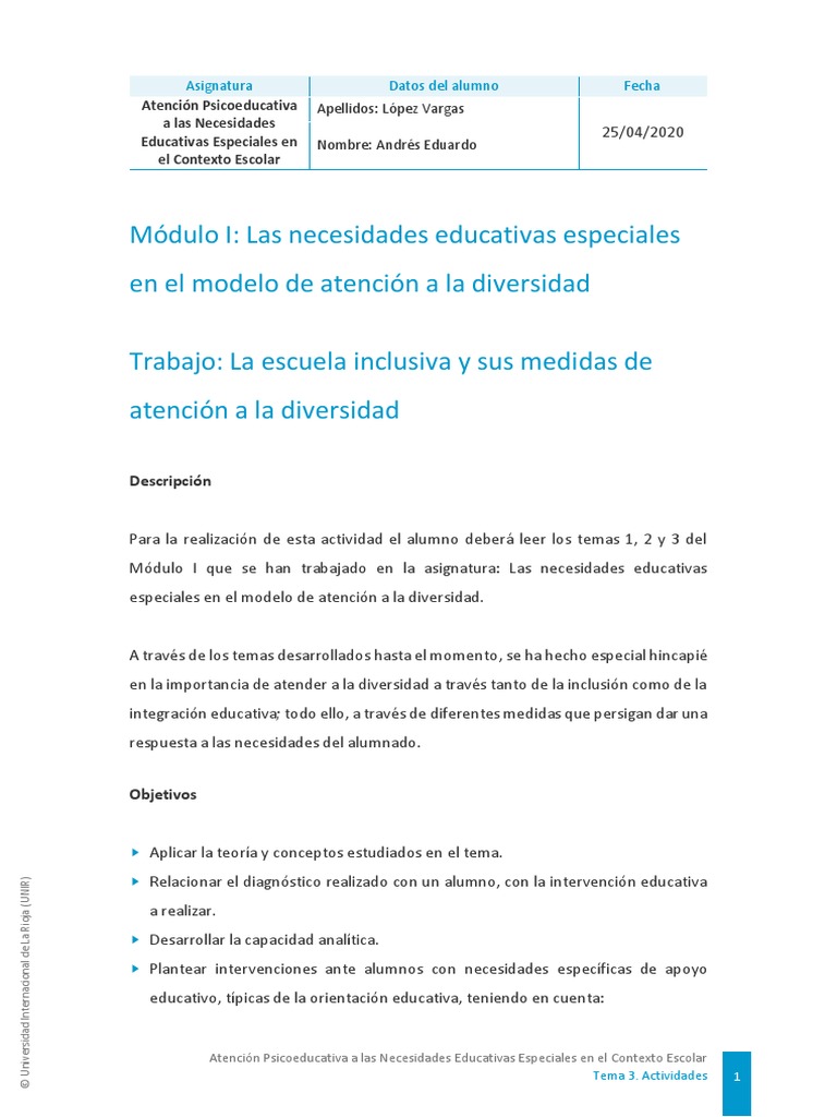 Trabajo La Escuela Inclusiva PDF | PDF | Inclusión (Educación) | Plan ...