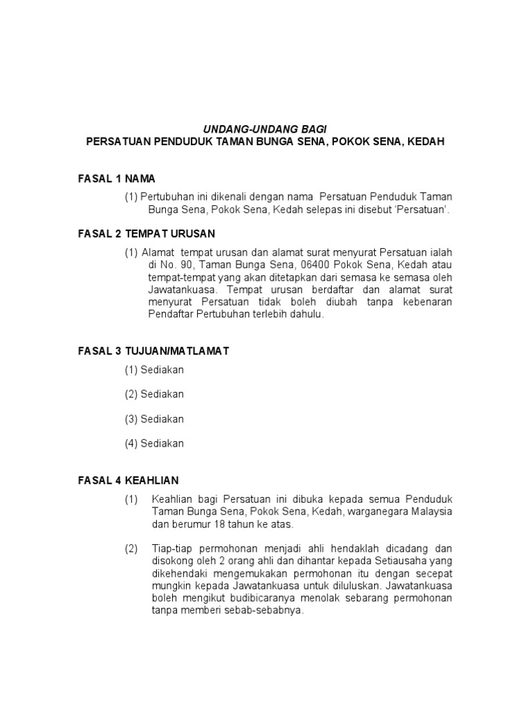 Surat Permohonan Wang Persatuan Penubuhan Penduduk
