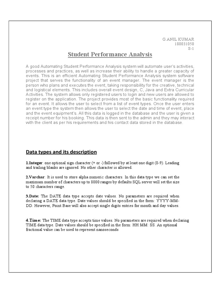Student Performance Analysis: Data Types and Its Description | PDF ...