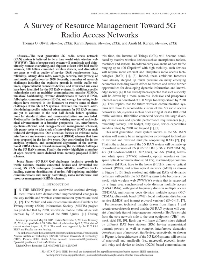 A Survey of Resource Management Toward 5G Radio Access Networks | PDF ...