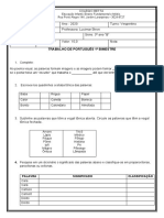 AVALIAÇÃO BIM PORTUGUES - 1º Bim - 3ºano