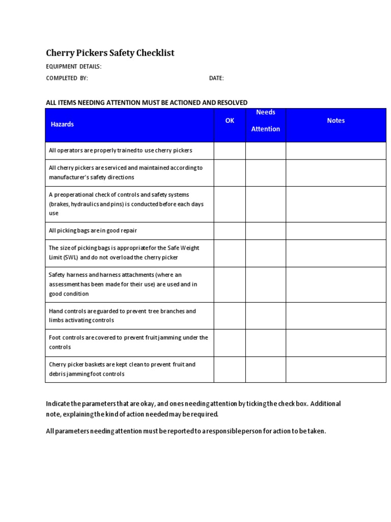 Cherry Picker Safety Checklist | PDF