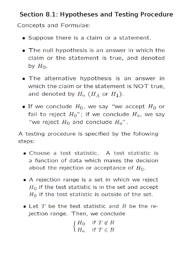 Hypotheses and Testing Procedure | PDF | Teaching Methods & Materials