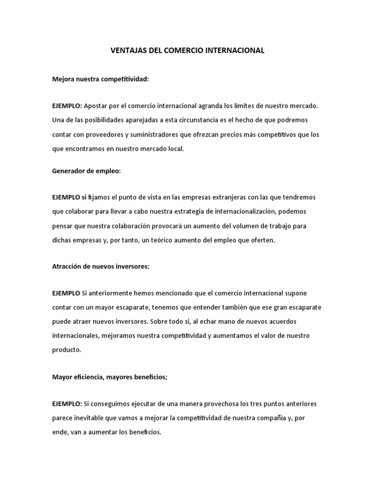 Ventajas Del Comercio Internacional | PDF