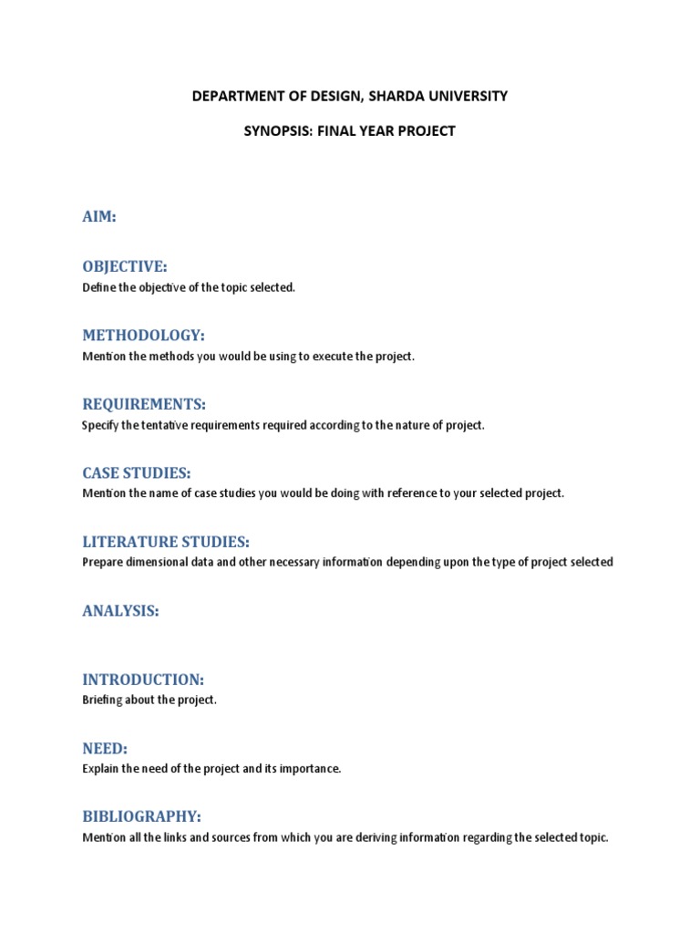 Final Year Design Project Synopsis | PDF