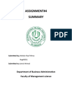 Assignment#4: Department of Business Administration Faculty of Management Science
