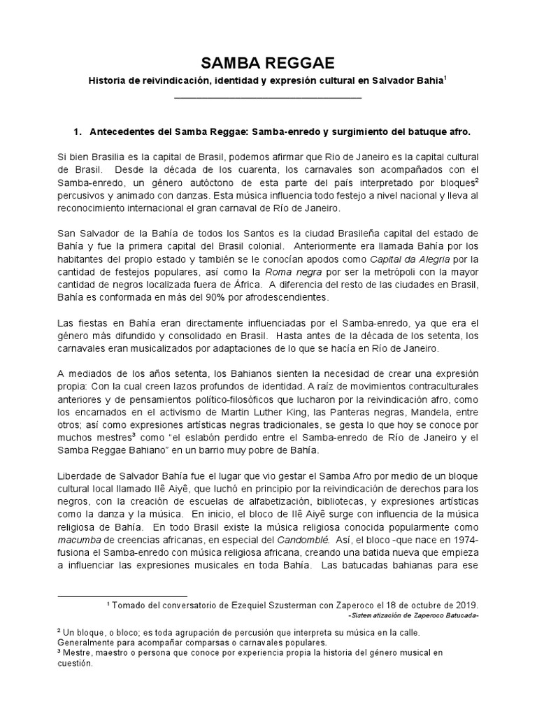 Historia del Samba Reggae en Bahía | PDF | Carnaval | Ritmo