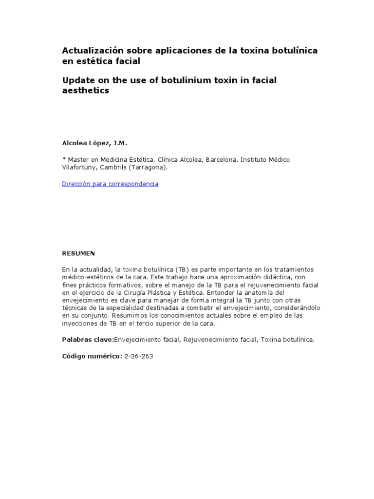 Aplicaciones de Toxina Botulínica en Estética | PDF