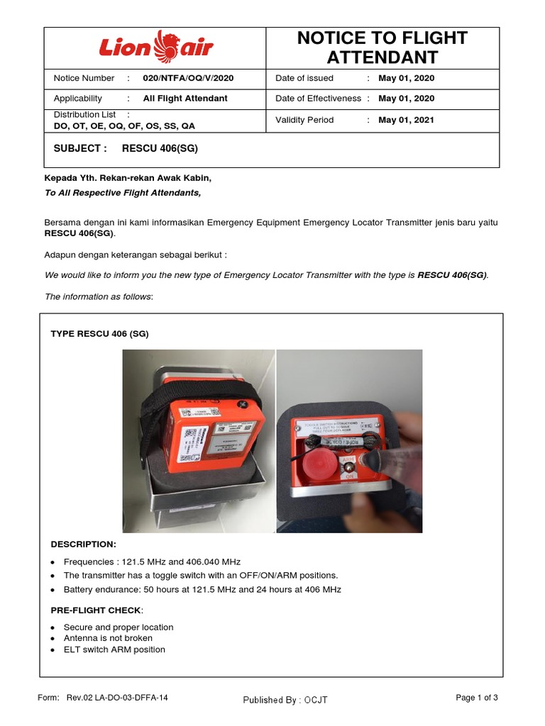 New RESCU 406(SG) ELT Guidelines | PDF | Equipment | Electrical Engineering