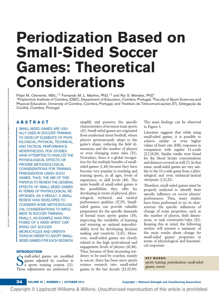 Periodization Based On Small Sided Soccer Games PDF Heart Rate