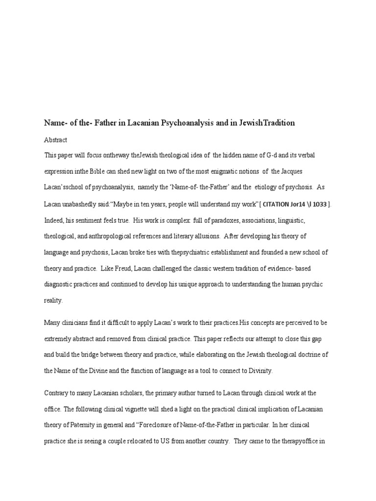 Name Of The Father In Lacanian Psychoana Jacques Lacan Names Of God In Judaism