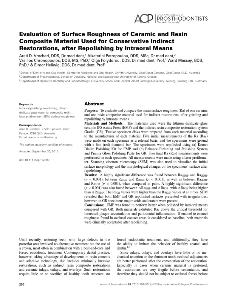 Evaluation of Surface Roughness of Ceramic and Resin Composite Material ...