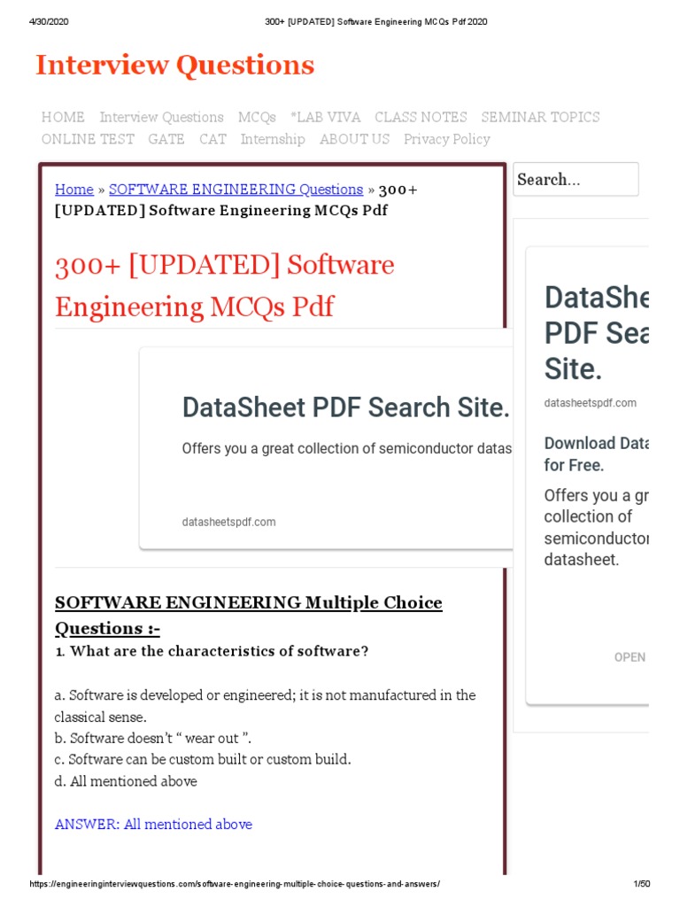 300+ (UPDATED) Software Engineering MCQs PDF 2020 PDF PDF Software