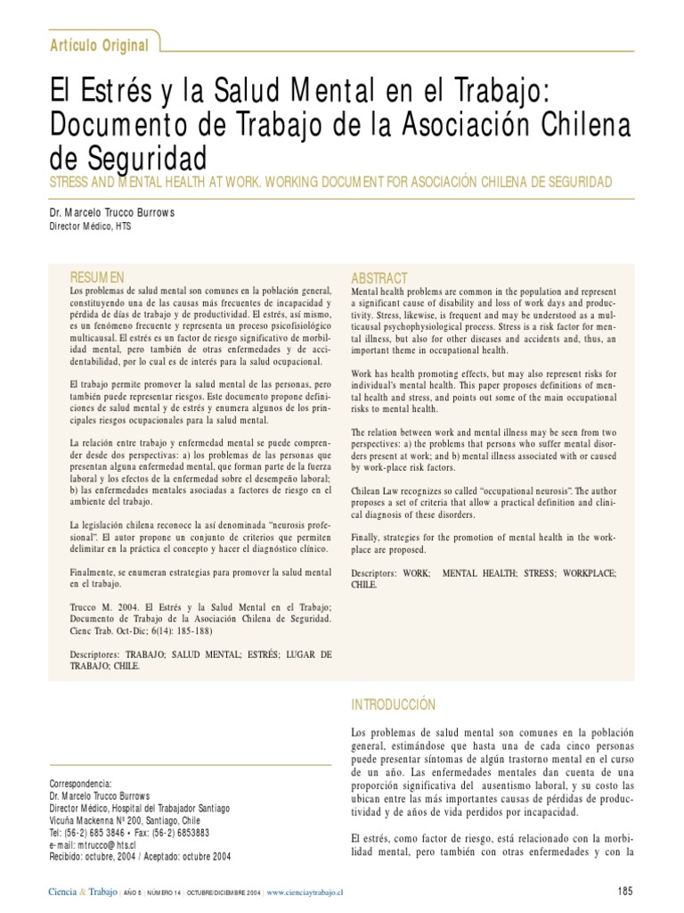 El Estres y Salud Mental en El Trabajo | PDF | Estrés (biología ...