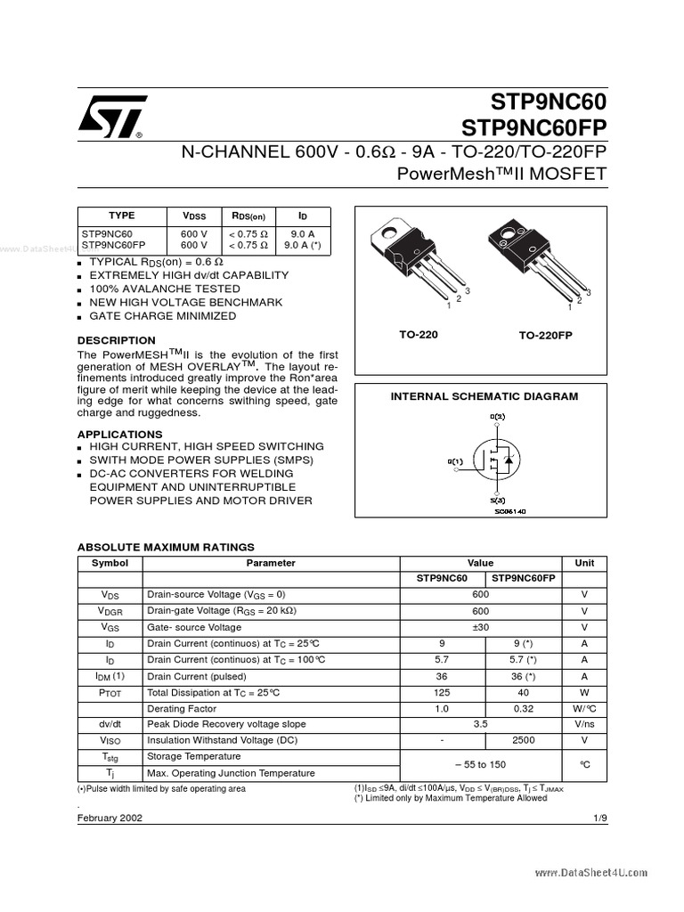 Datasheet - HK p9nc60 41128 PDF | Download Free PDF | Field Effect ...