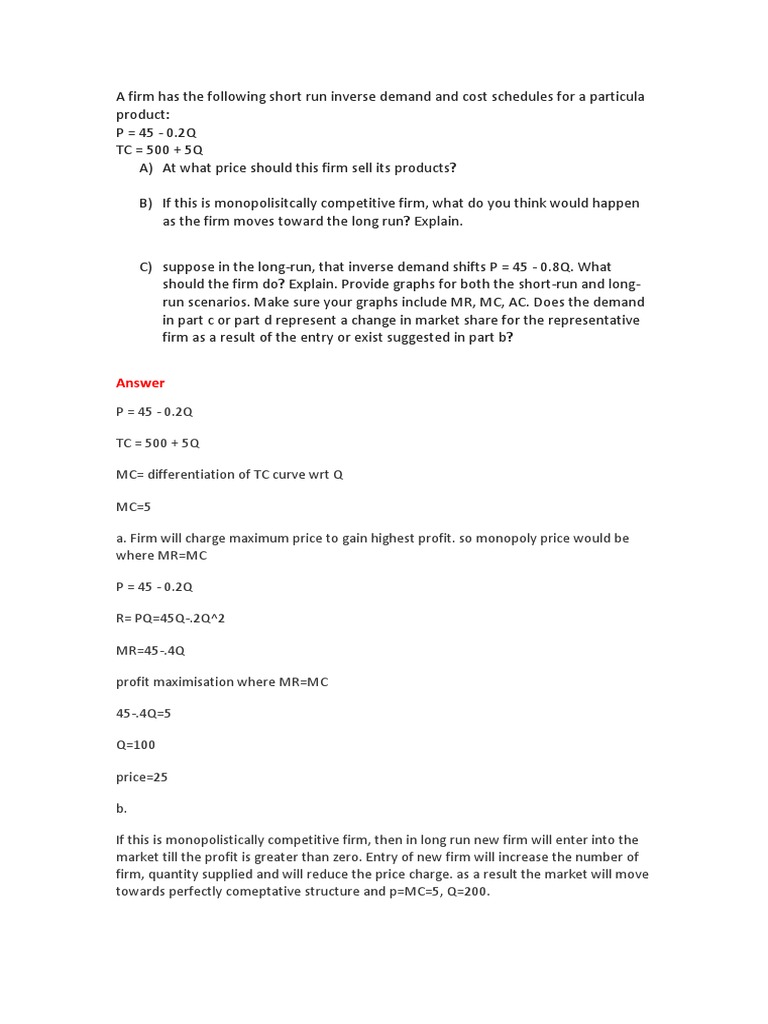 Managerial Economic ch9 Problem | PDF | Business