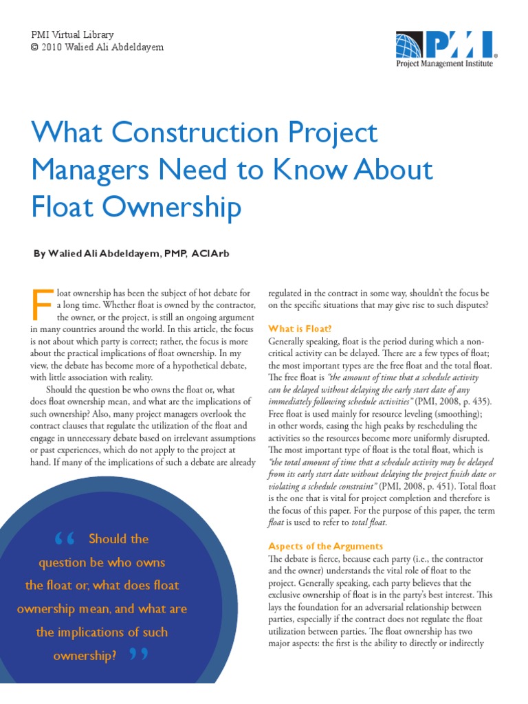 Contractor Float Utilization PDF Risk Management Ownership