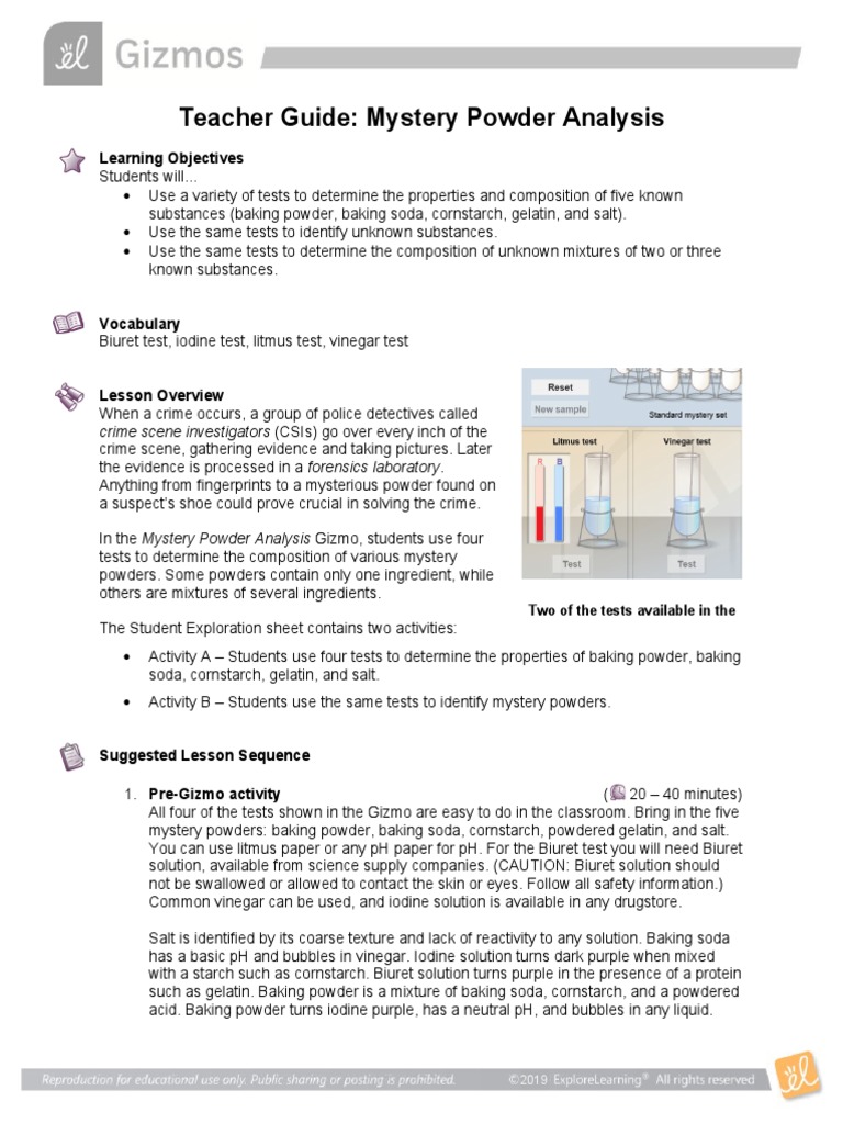 Mystery Powder Analysis Gizmo Assessment Answer Key