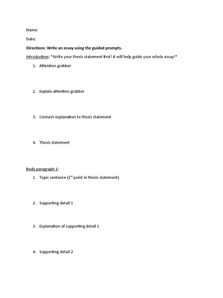 Guided Paragraph Writing Worksheet