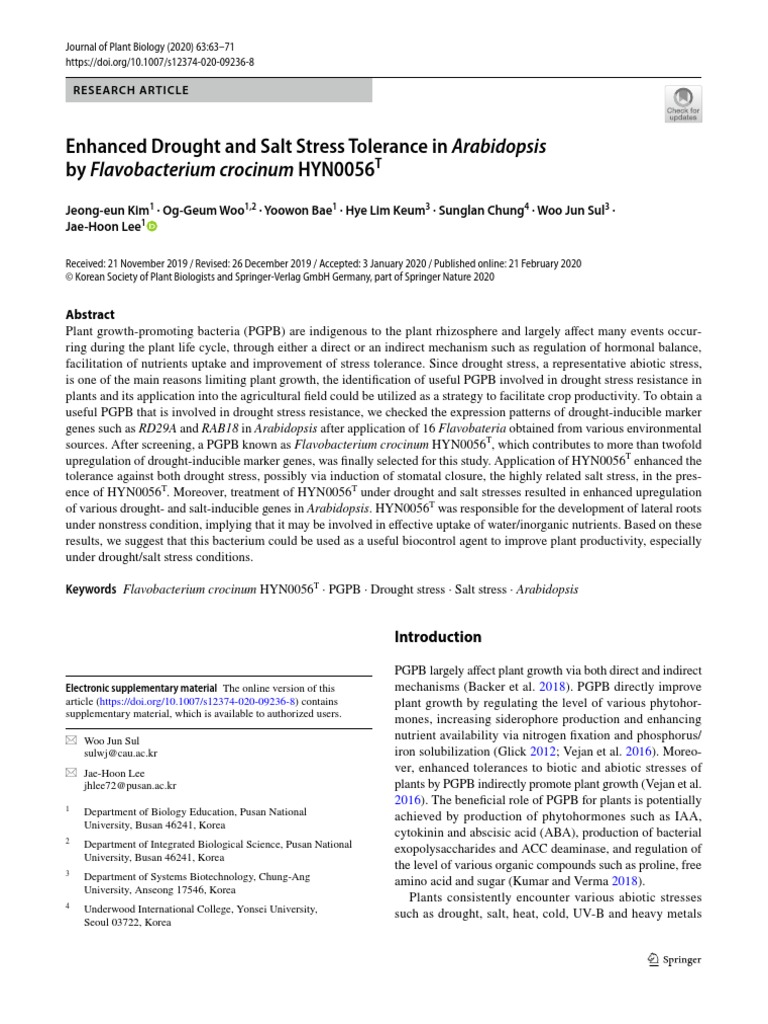 Enhanced Drought and Salt Stress Tolerance in Arabidopsis by ...