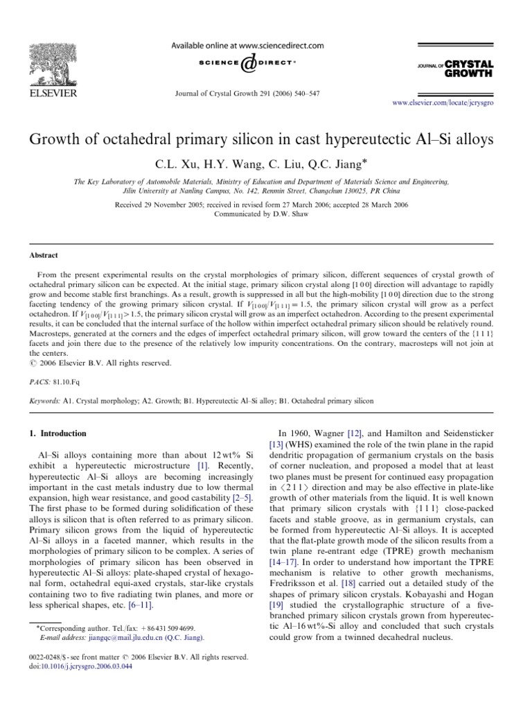 Growth of Octahedral Primary Silicon in Cast Hypereutectic AlSi Alloys