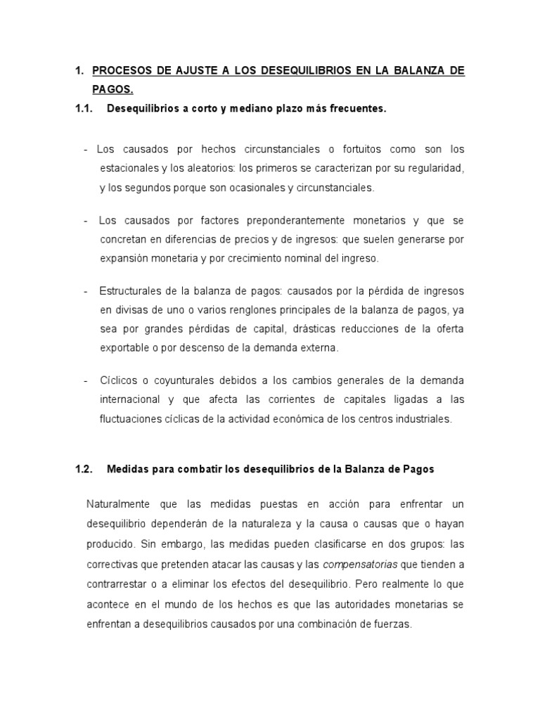 Procesos de Ajuste A Los Desequilibrios en La Balanza de Pagos | PDF ...
