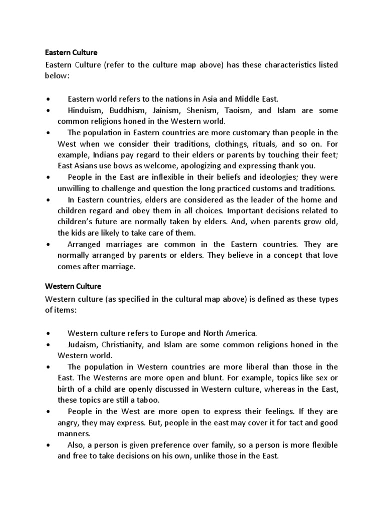 Key Differences Between Eastern and Western Cultures | PDF | Eastern ...