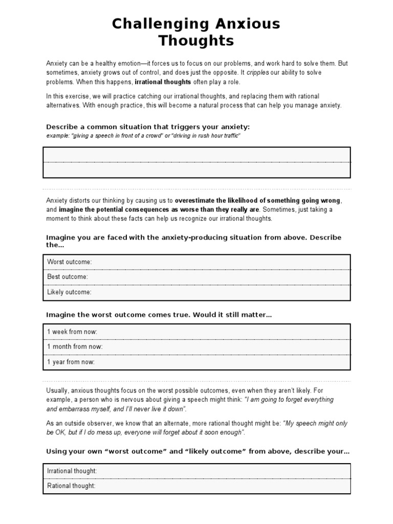 Challenging Anxious Thoughts Example Giving A Speech In Front Of A