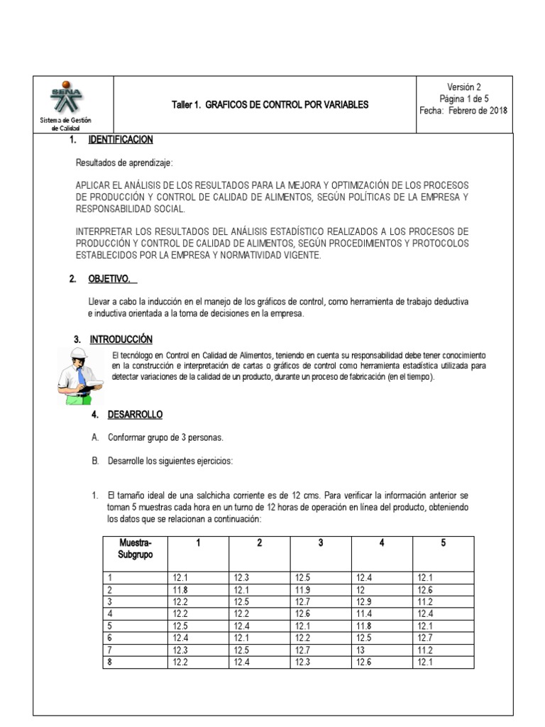 Taller 1 GRAFICOS DE CONTROL POR VARIABLES | PDF | Estadísticas ...