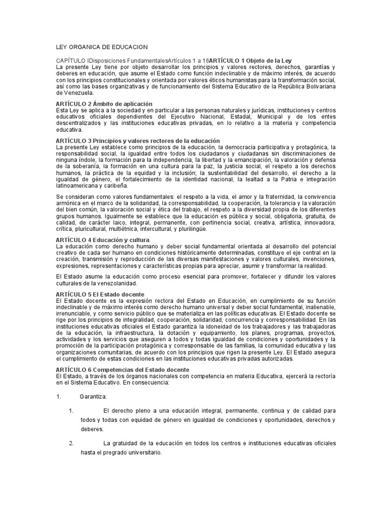 Ley Organica de Educacion | PDF | Educación de la primera infancia ...