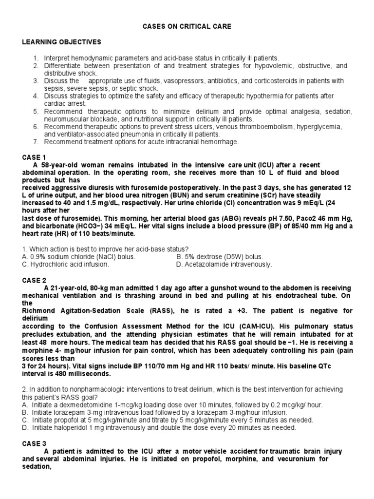 Critical Care Case Studies and Management | PDF | Shock (Circulatory ...