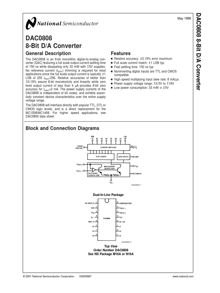 DAC0808 8Bit D/A Converter General Description Features PDF