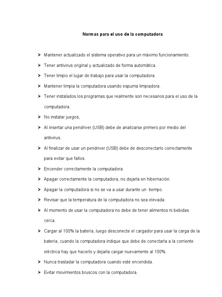 Normas para El Uso de La Computadora | PDF | Impresora (Computación ...
