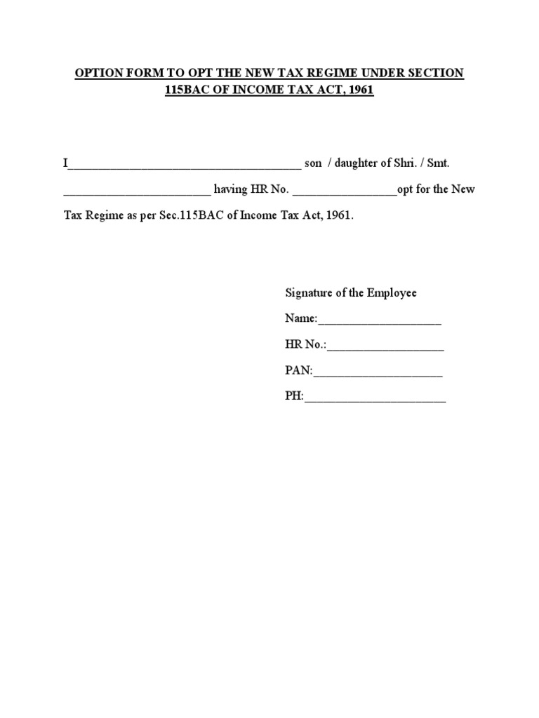 Option Form - Sec.115BAC PDF | PDF | Career & Growth | Finance & Money ...