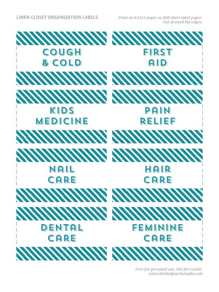 Cough &amp; Cold First Aid: Linen Closet Organization Labels | PDF ...