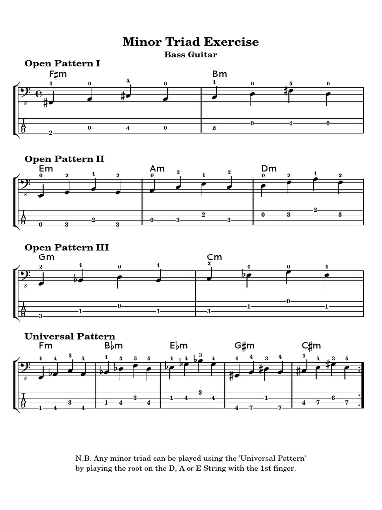 Bass Minor Triads Exercise | PDF | Guitars | Musical Compositions