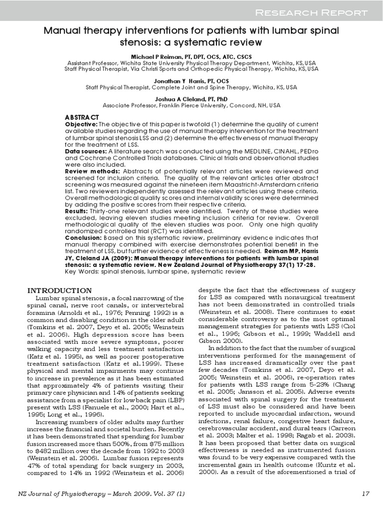Manual Therapy Interventions For Patients With Lumbar Spinal Stenosis ...