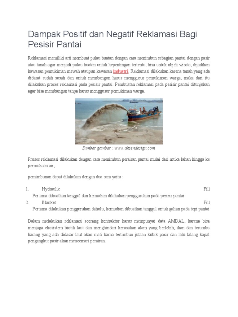 Dampak Positif Dan Negatif Reklamasi Bagi Pesisir Pantai Pdf