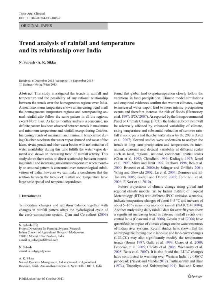 Rainfall and Temperature Trends in India | PDF | Climate | Precipitation