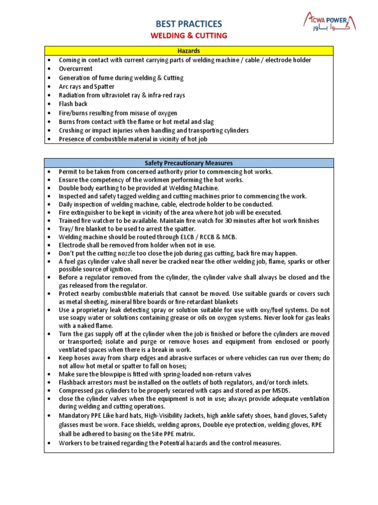 Welding and Cutting Safety Hazards | PDF | Fires | Welding
